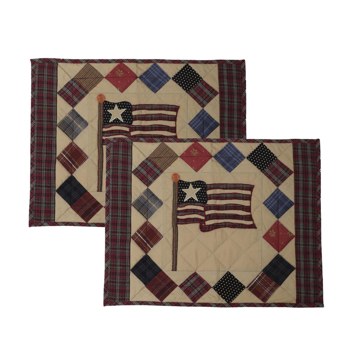 Hand made hand quilted embroidered placemats, tablemats, table topper, patchwork Old glory 14"X19" by HOME HEART Brands (Made in India)