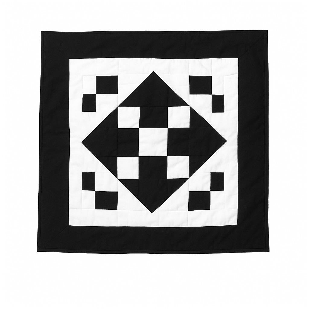 Hand made hand quilted quilt, table accent piece, Table topper Black Diamond square quilt 100% Cotton Heirloom Quality by HOME HEART Brands