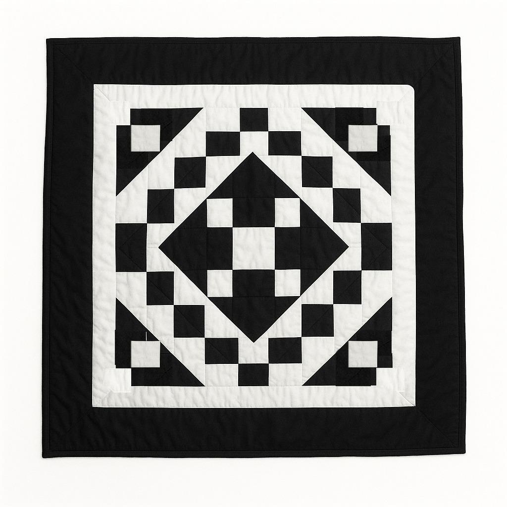 Hand made hand quilted quilt, table accent piece, Table topper Black Diamond square quilt 100% Cotton Heirloom Quality by HOME HEART Brands