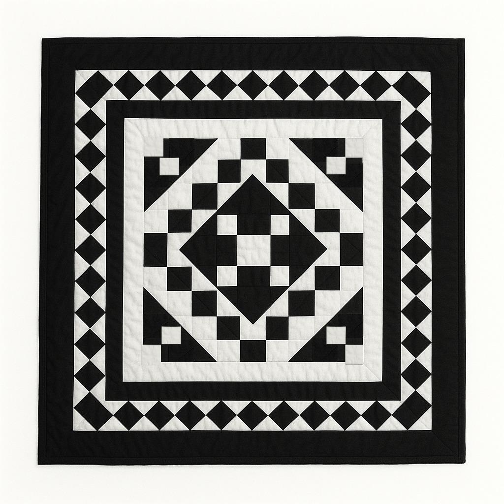Hand made hand quilted quilt, table accent piece, Table topper Black Diamond square quilt 100% Cotton Heirloom Quality by HOME HEART Brands