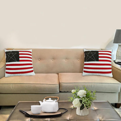 Hand made hand Quilted patchwork pillow cover, cushion cover, calico Country Star Flag pillow cover by HOME HEART Brands(made in India)