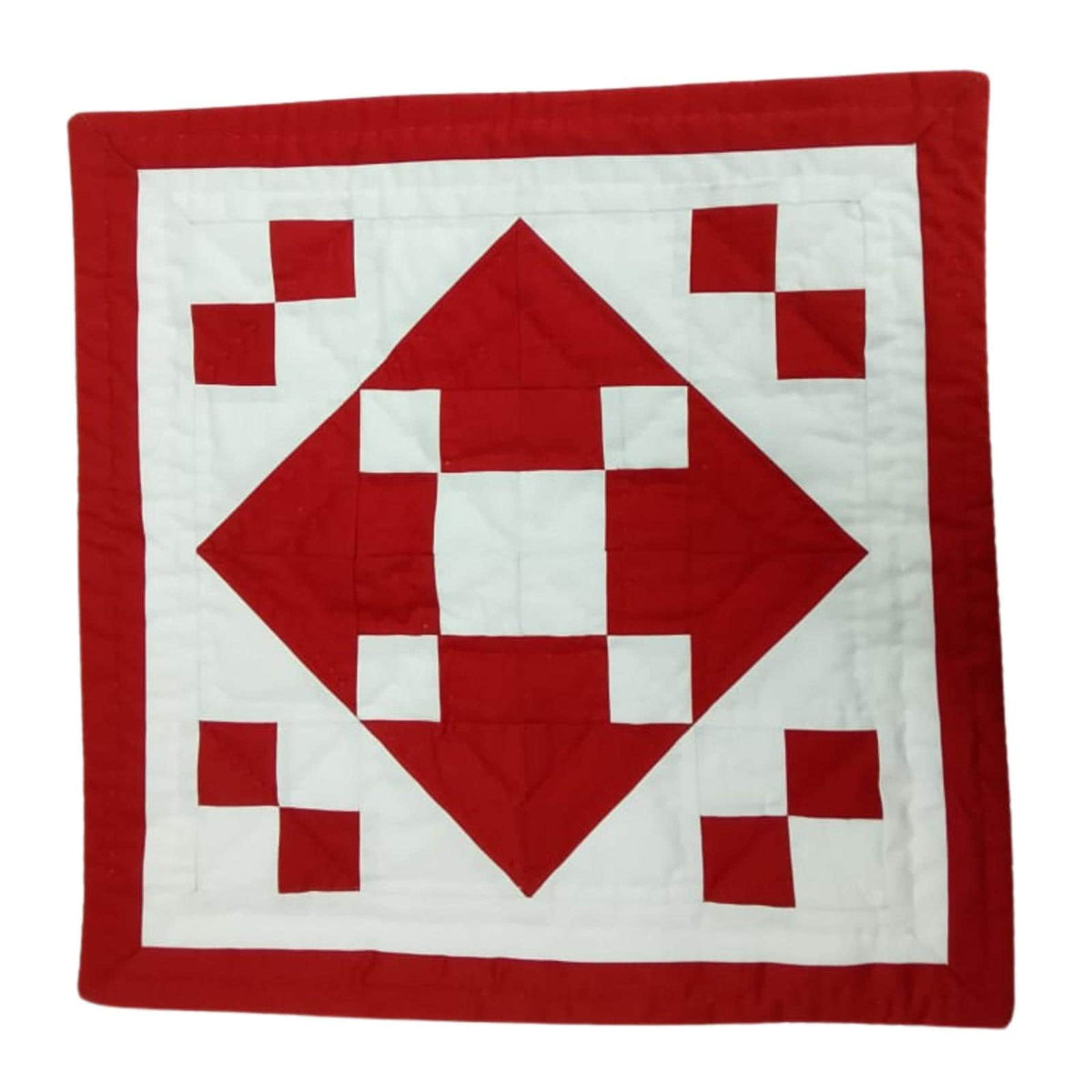 Hand made hand quilted patchwork pillow cover, cushion cover, throw pillow calico red diamond square by HOME HEART Brands(made in India)