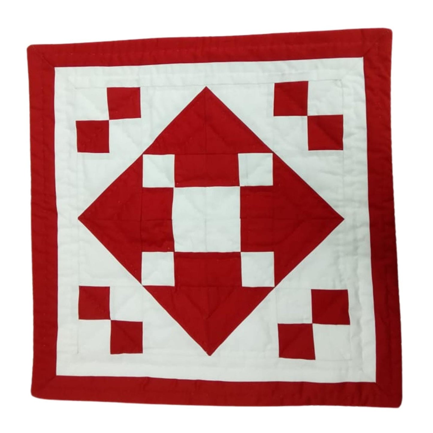Hand made hand quilted patchwork pillow cover, cushion cover, throw pillow calico red diamond square by HOME HEART Brands(made in India)