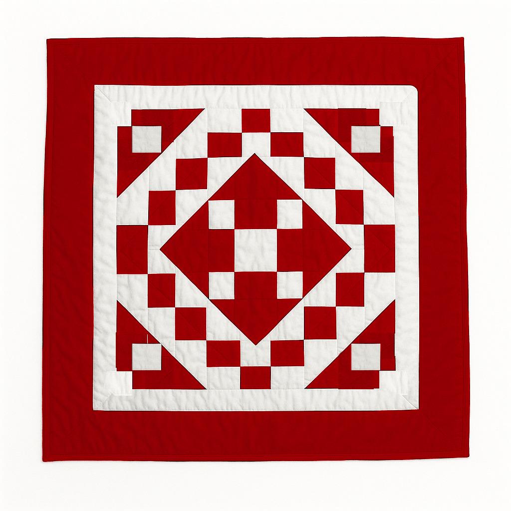Hand made hand quilted Block quilt, Throw, Table topper, table accent piece, Red Diamond square cotton Heirloom Quality by HOME HEART Brands