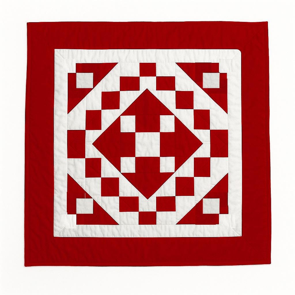 Hand made hand quilted Block quilt, Throw, Table topper, table accent piece, Red Diamond square cotton Heirloom Quality by HOME HEART Brands
