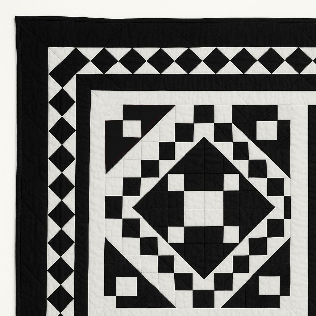 Hand made hand quilted quilt, table accent piece, Table topper Black Diamond square quilt 100% Cotton Heirloom Quality by HOME HEART Brands