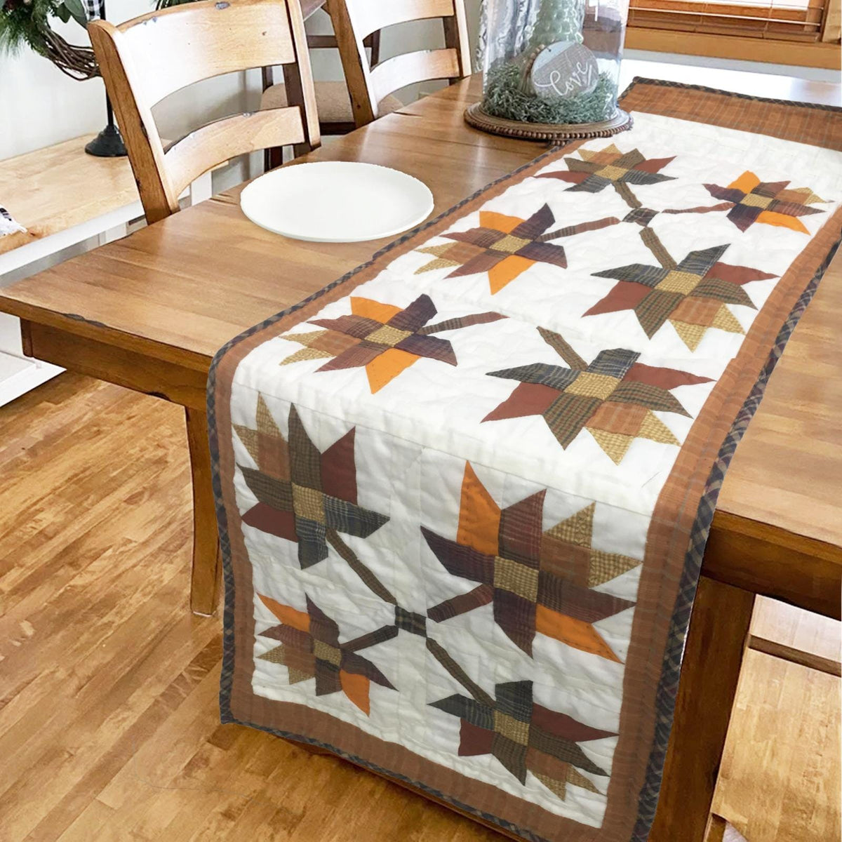 Table runner hand quilted, patchwork, Table Toppers Calico Country Autumn Leaf Patchwork Table runner by HOME HEART Brands(made in INDIA)