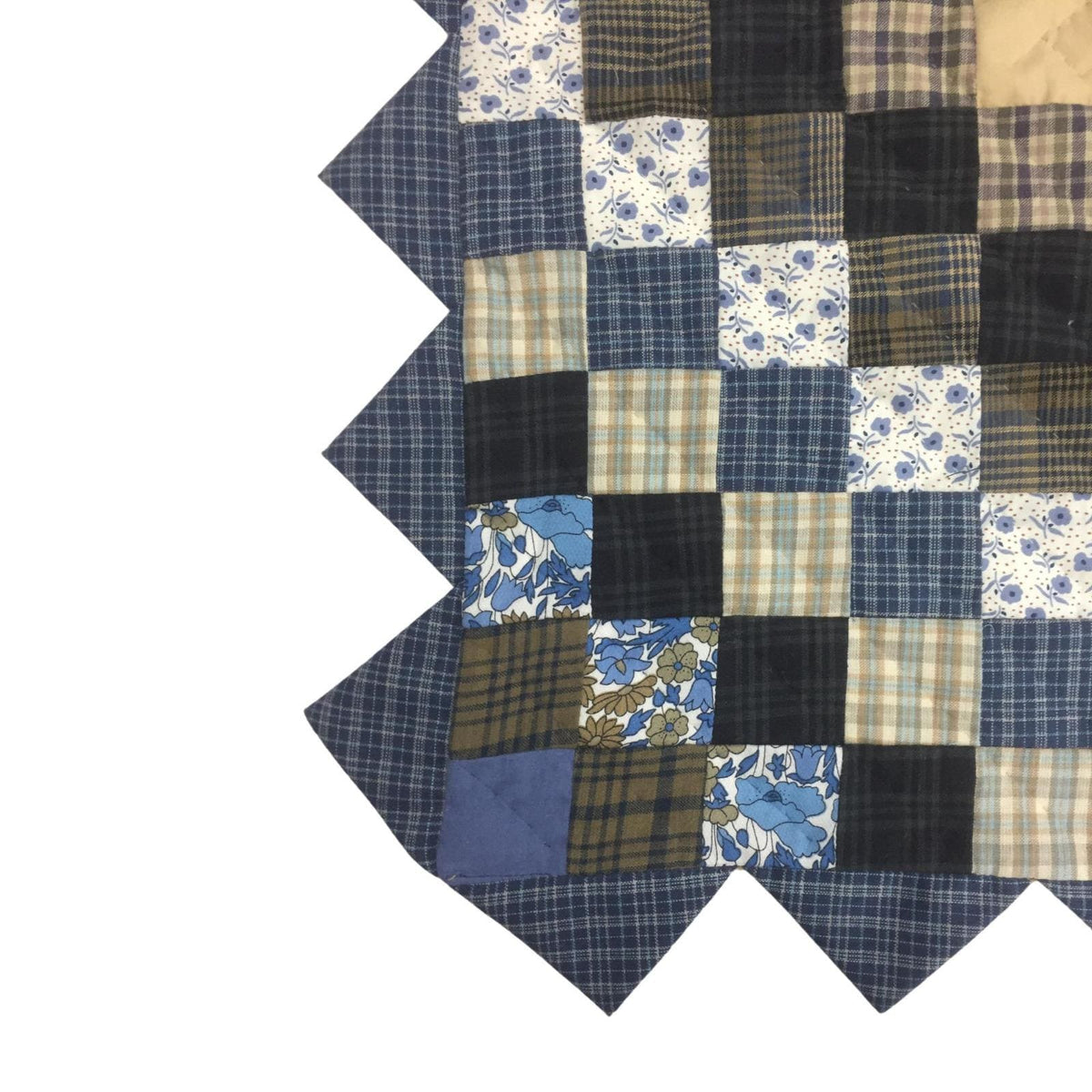 Hand made Hand quilted Block Quilt, Table Topper, Throw quilt cornflower cotton square zig zag quilt by Home Heart brands (Made in India)