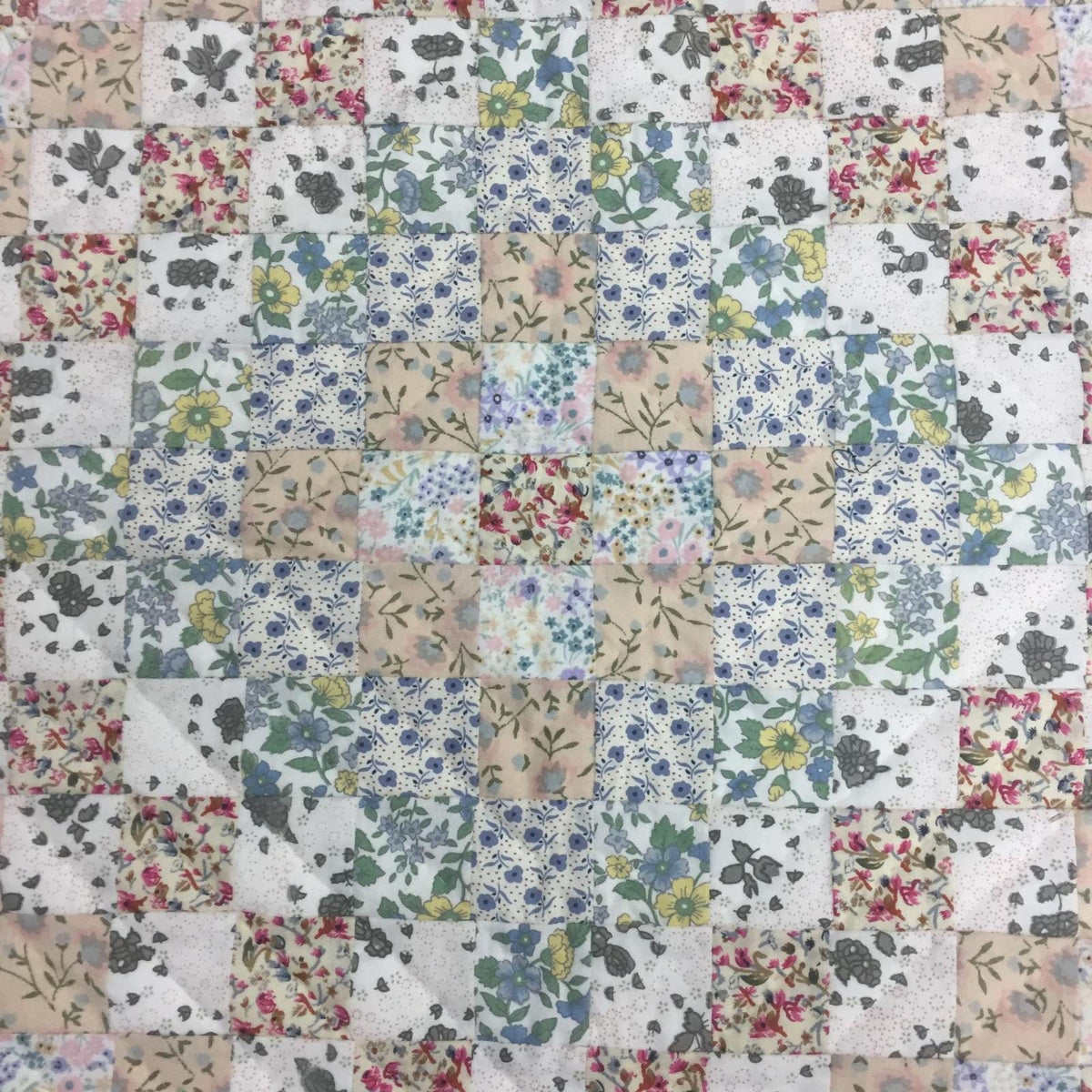Hand made Hand quilted Block Quilt, Table Topper, Throw quilt calico floral cotton square zig zag quilt by Home Heart brands (Made in India)