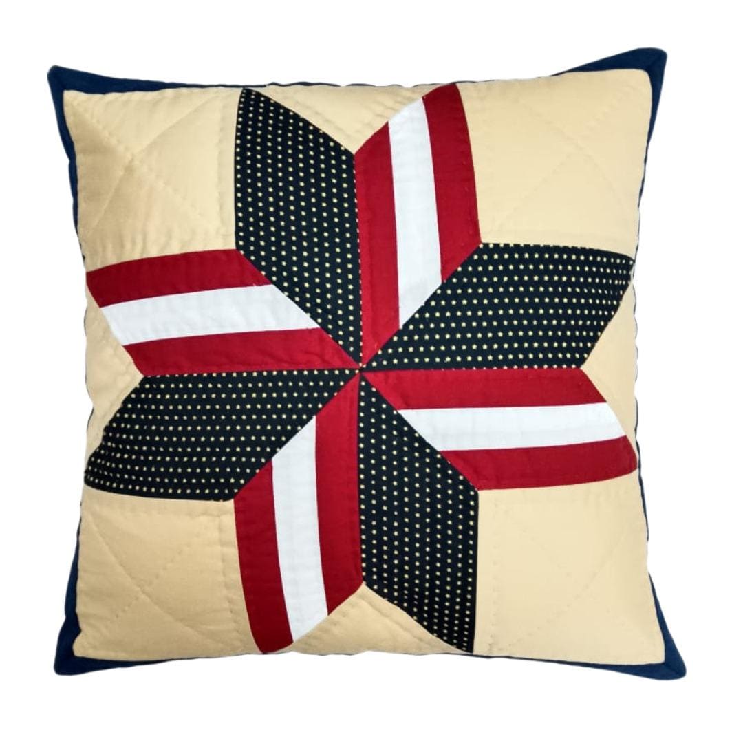 Hand made hand Quilted patchwork pillow cover, cushion cover, calico Americana Starburst pillow cover by HOME HEART Brands(made in India)