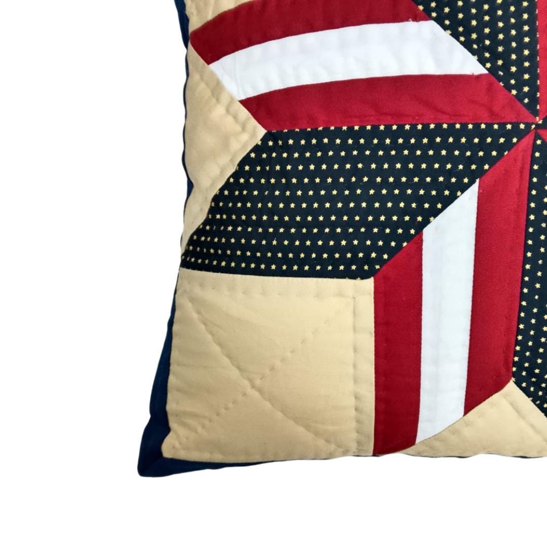 Hand made hand Quilted patchwork pillow cover, cushion cover, calico Americana Starburst pillow cover by HOME HEART Brands(made in India)