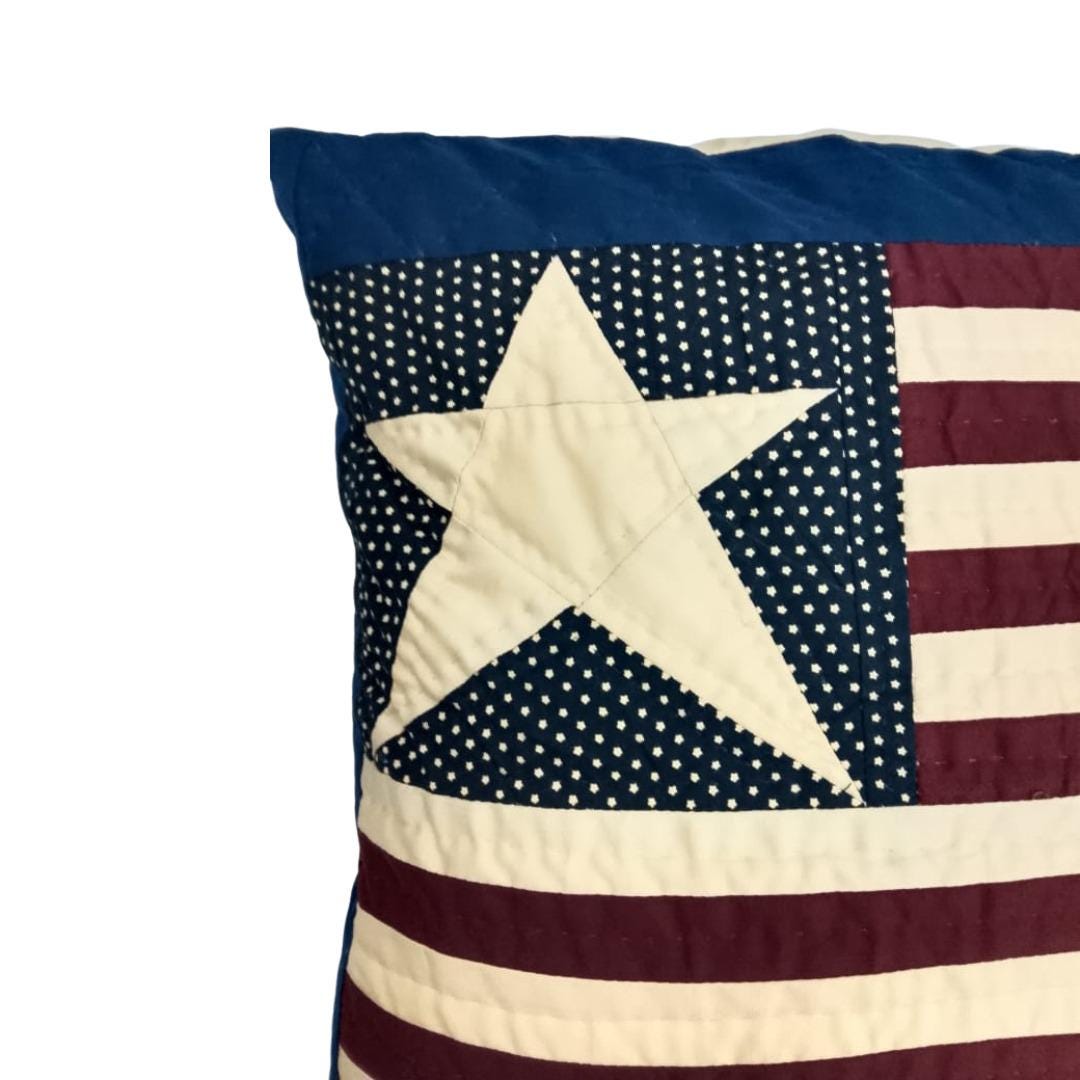 Hand made hand quilted patchwork pillow, cushion cover, calico American Flag Primitive pillow cover by HOME HEART Brands(made in India)