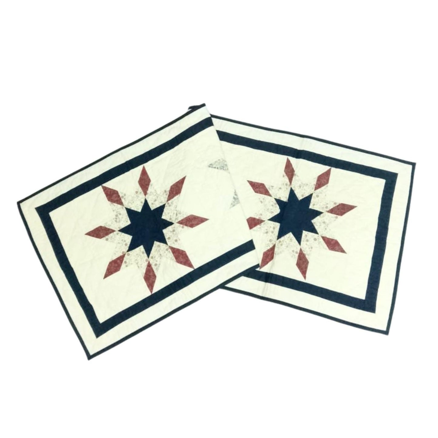 Hand Quilted crafted  Lone Star Glory – Rust & Navy patchwork multi  table runner 16"x50" Table Toppers by HOME HEART Brands(Made in India)