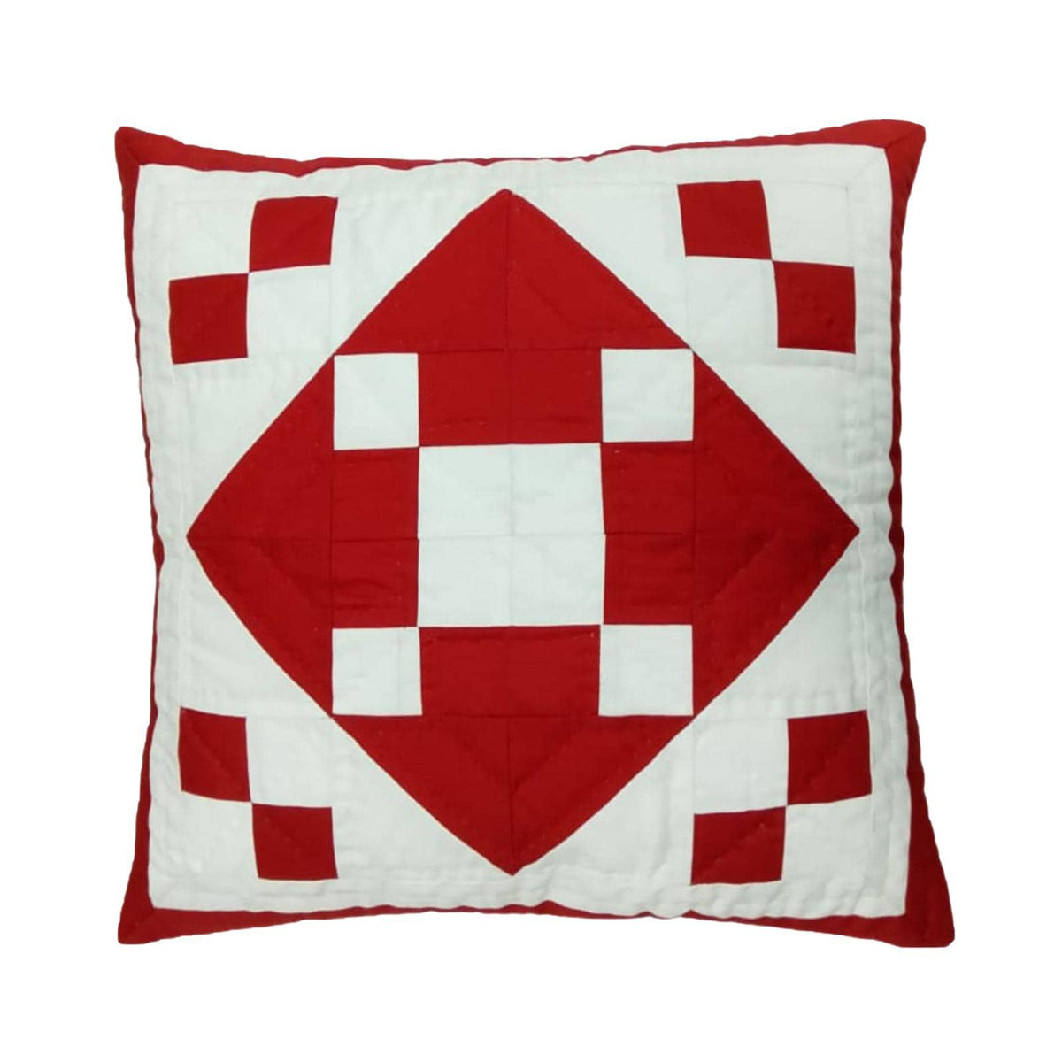 Hand made hand quilted patchwork pillow cover, cushion cover, throw pillow calico red diamond square by HOME HEART Brands(made in India)