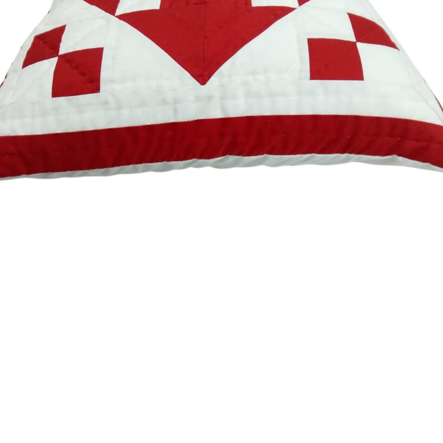 Hand made hand quilted patchwork pillow cover, cushion cover, throw pillow calico red diamond square by HOME HEART Brands(made in India)