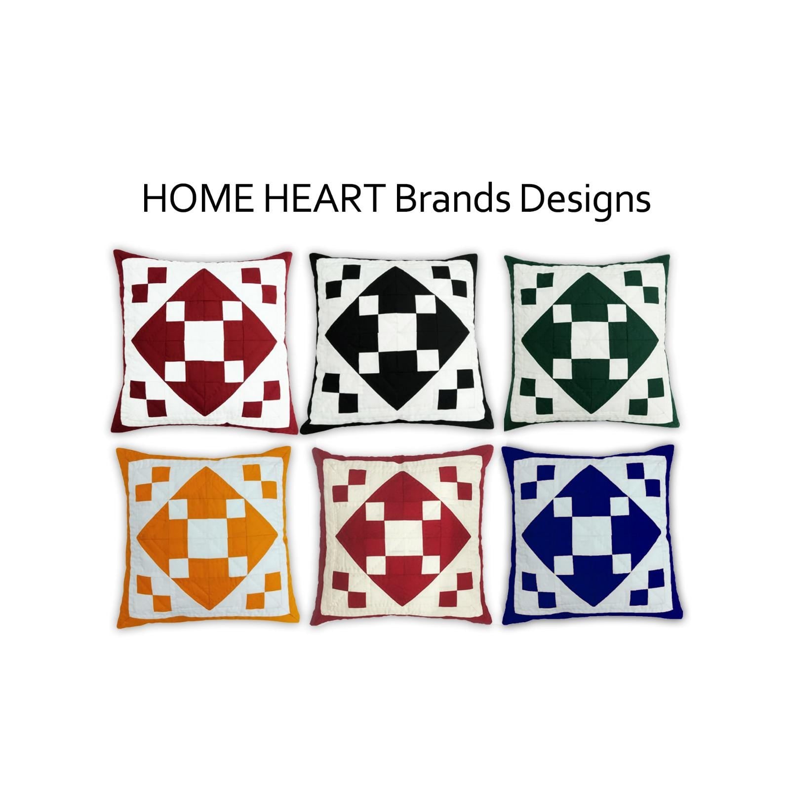 Hand made hand quilted patchwork pillow cover, cushion cover, throw pillow calico red diamond square by HOME HEART Brands(made in India)