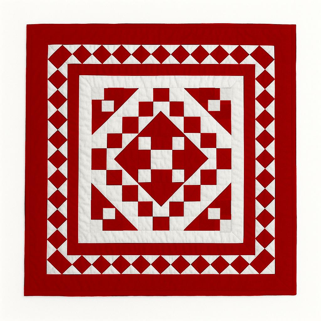 Hand made hand quilted patchwork pillow cover, cushion cover, throw pillow calico red diamond square by HOME HEART Brands(made in India)
