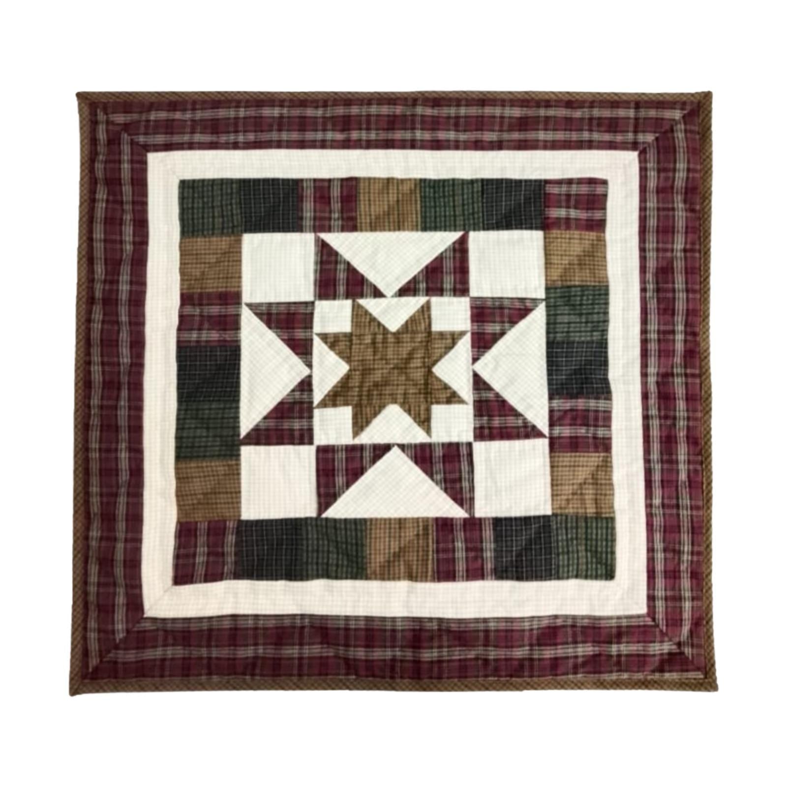 Barn star quilted 19"X19" hand crafted block square quilt, small quilt, Table Topper calico fabric by Home Heart brands (Made in India)