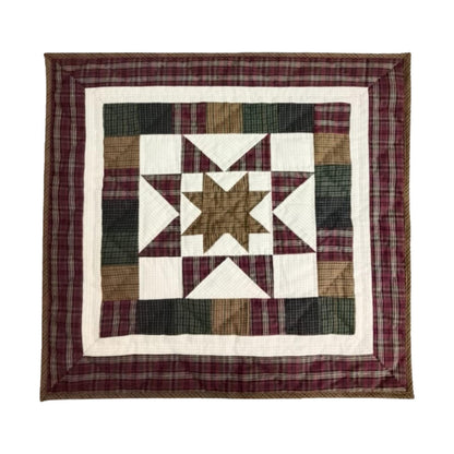 Barn star quilted 19"X19" hand crafted block square quilt, small quilt, Table Topper calico fabric by Home Heart brands (Made in India)