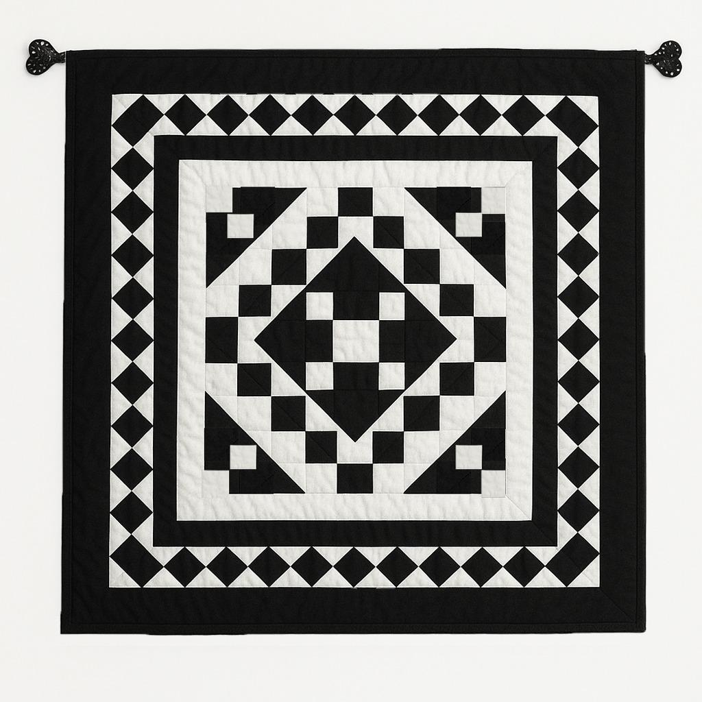 Hand made hand quilted quilt, table accent piece, Table topper Black Diamond square quilt 100% Cotton Heirloom Quality by HOME HEART Brands