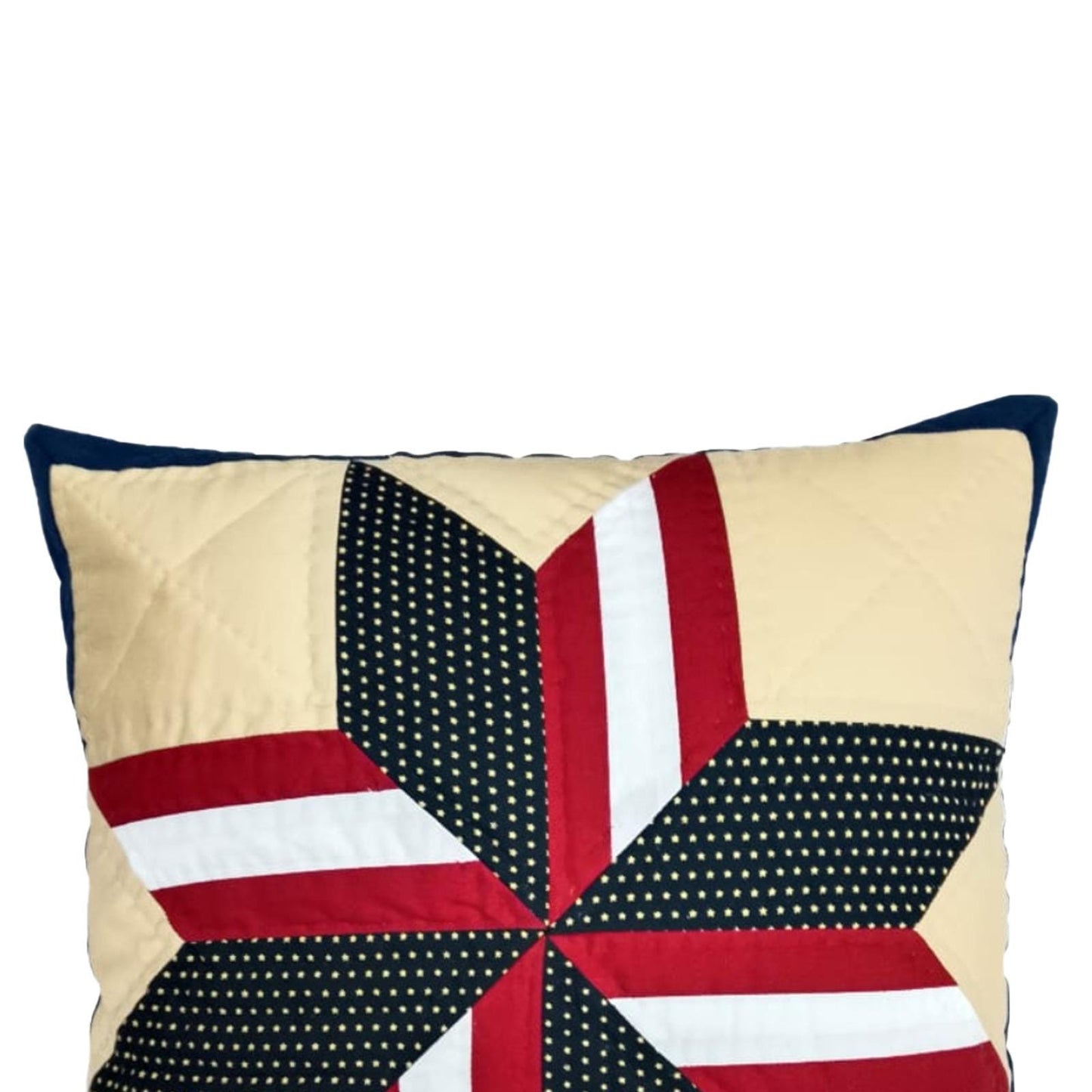 Hand made hand Quilted patchwork pillow cover, cushion cover, calico Americana Starburst pillow cover by HOME HEART Brands(made in India)