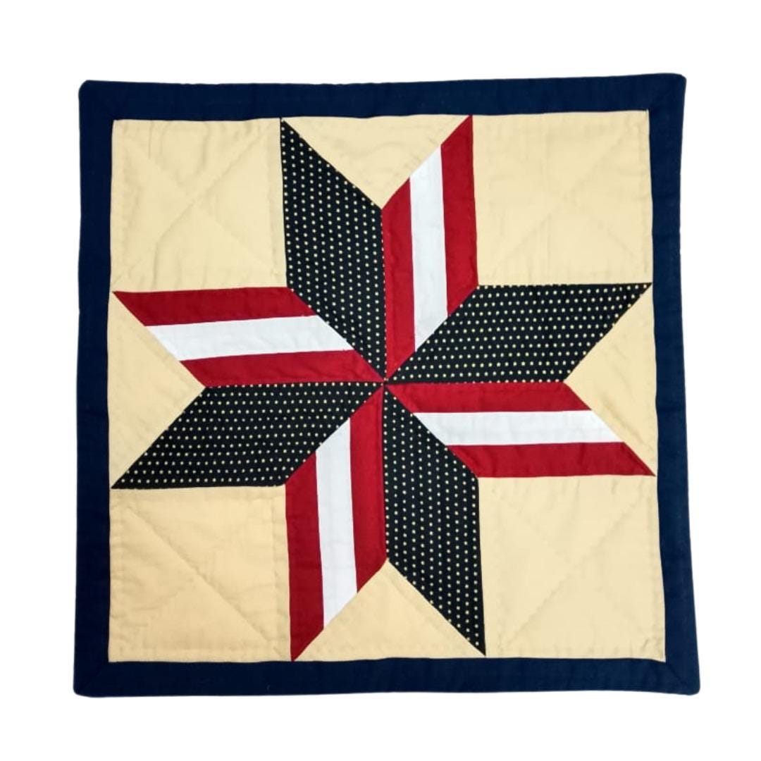 Hand made hand Quilted patchwork pillow cover, cushion cover, calico Americana Starburst pillow cover by HOME HEART Brands(made in India)