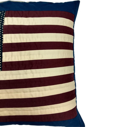 Hand made hand quilted patchwork pillow, cushion cover, calico American Flag Primitive pillow cover by HOME HEART Brands(made in India)