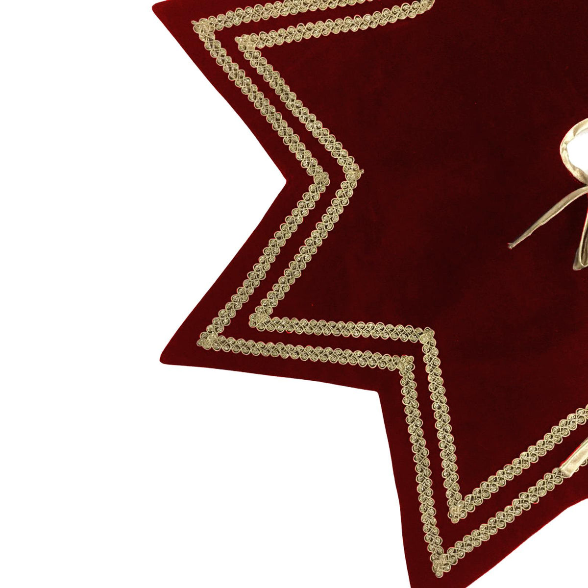 Christmas Tree Skirt Handcrafted Star Design burgundy wine Velvet, Gold Trim Double Layer Heirloom by HOME HEART Brands(Made in India)