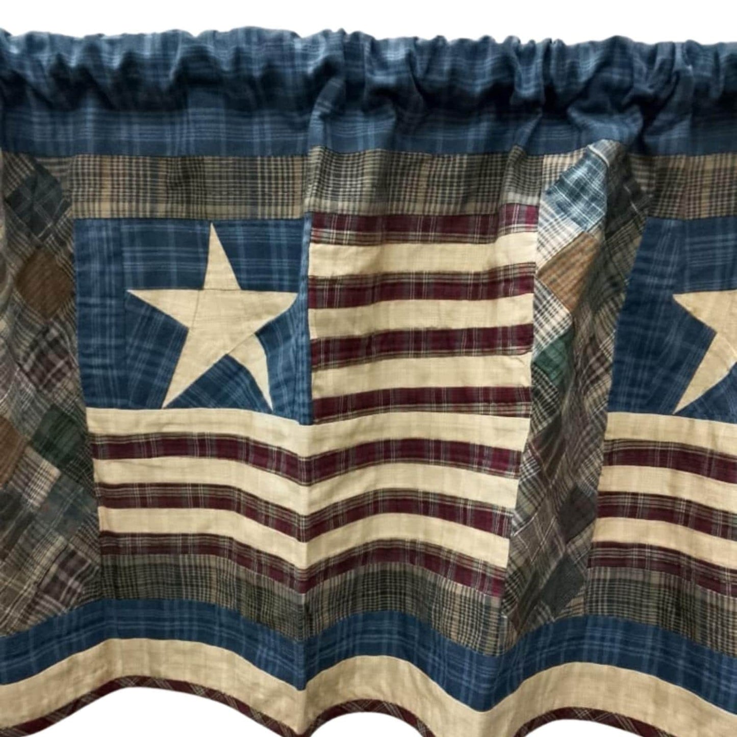 Window valance panel Plaid patchwork quilted Old glory Americana flag Window Treatment  valance 17"x72" by HOME HEART Brands (Made in India)