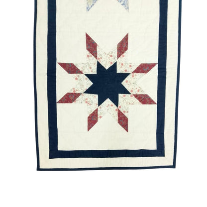 Hand Quilted crafted  Lone Star Glory – Rust & Navy patchwork multi  table runner 16"x50" Table Toppers by HOME HEART Brands(Made in India)