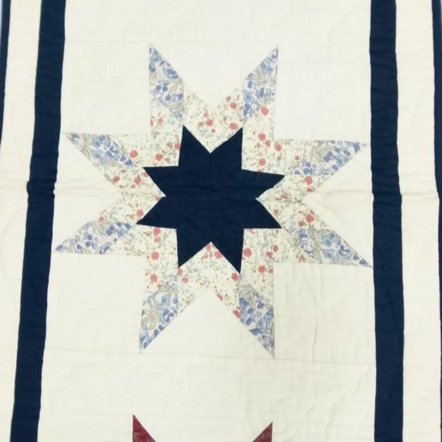 Hand Quilted crafted  Lone Star Glory – Rust & Navy patchwork multi  table runner 16"x50" Table Toppers by HOME HEART Brands(Made in India)