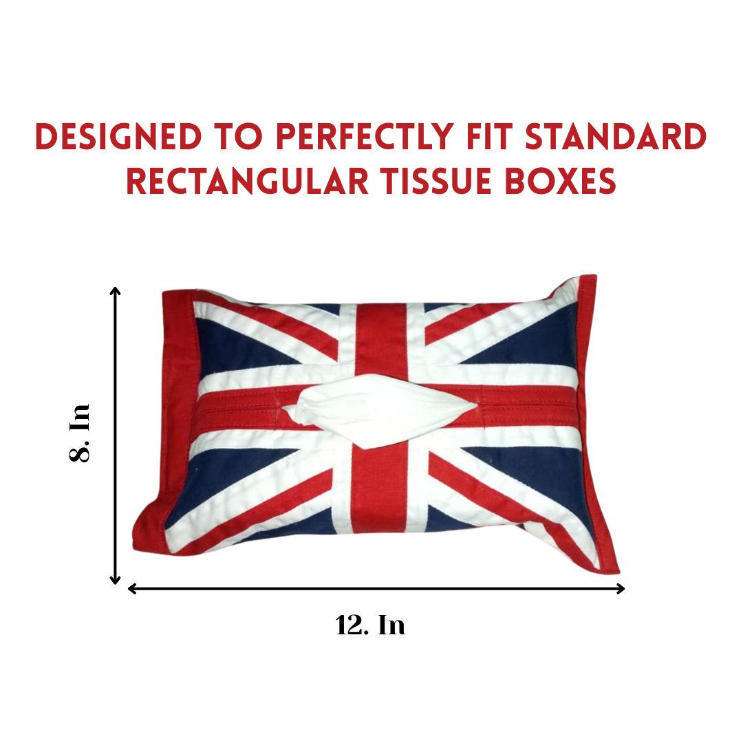 Tissue box Cover 8"x12" handcrafted Union Jack patchwork quilted Cover – 100% Cotton by HOME HEART Brands(Made in India)