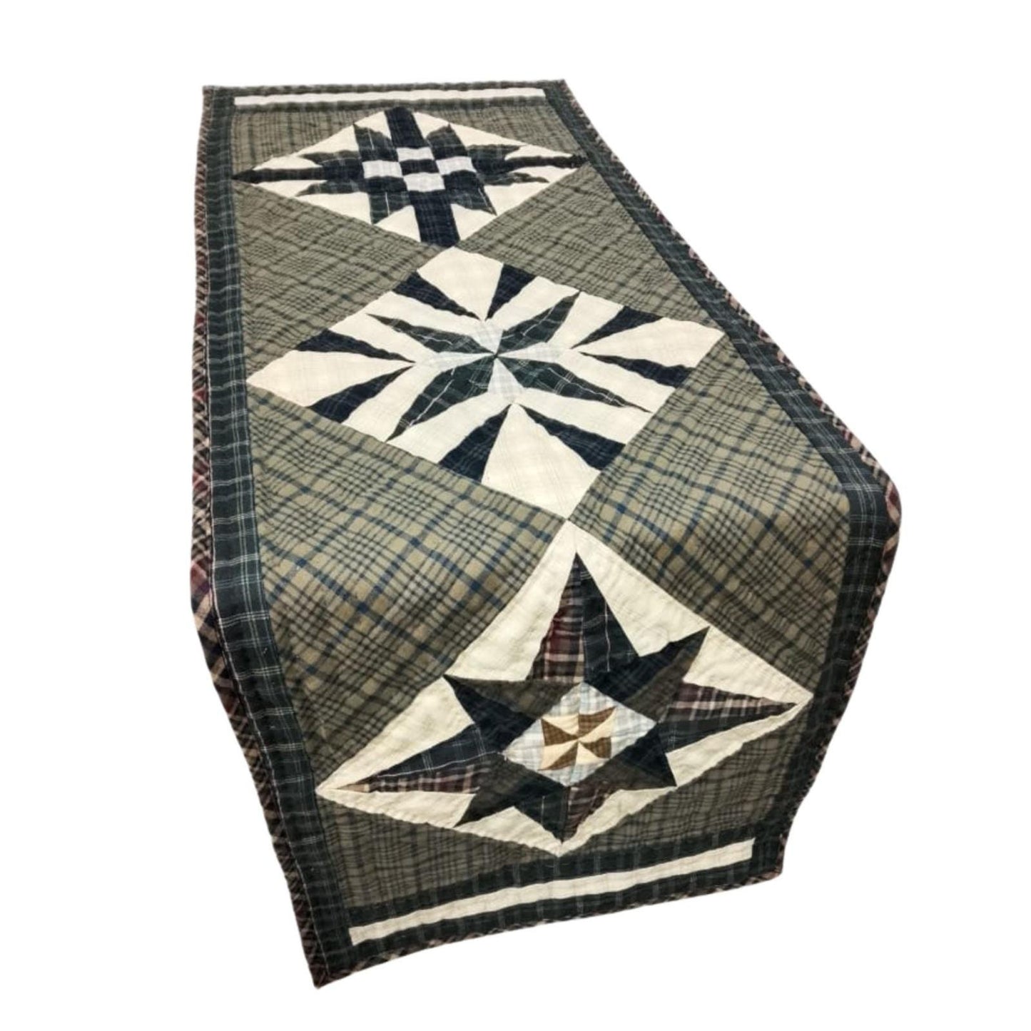 Table runner hand quilted, Table Toppers Star of Star plaid Patchwork Table runner Country Style  by HOME HEART Brands(made in INDIA)