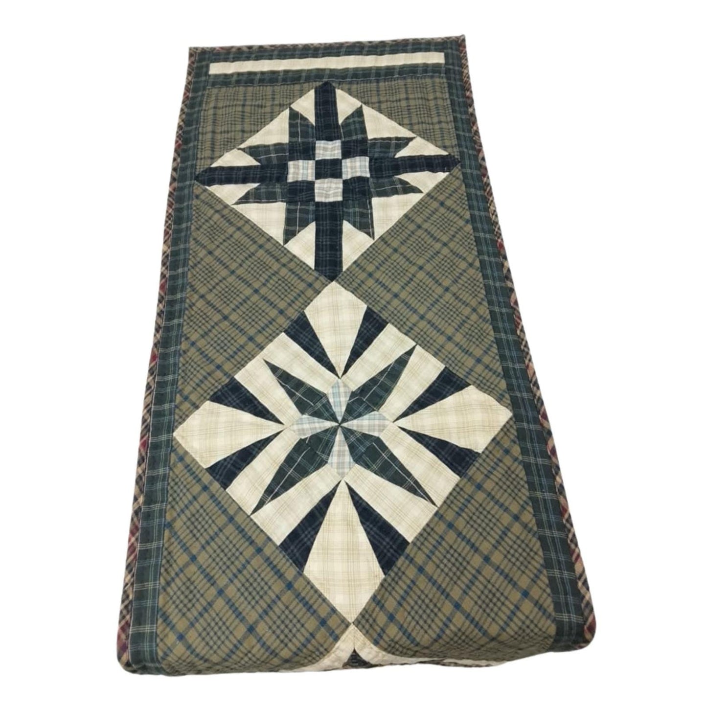 Table runner hand quilted, Table Toppers Star of Star plaid Patchwork Table runner Country Style  by HOME HEART Brands(made in INDIA)