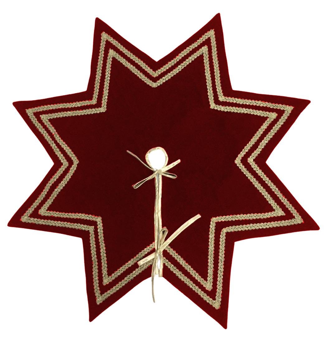 Christmas Tree Skirt Handcrafted Star Design burgundy wine Velvet, Gold Trim Double Layer Heirloom by HOME HEART Brands(Made in India)