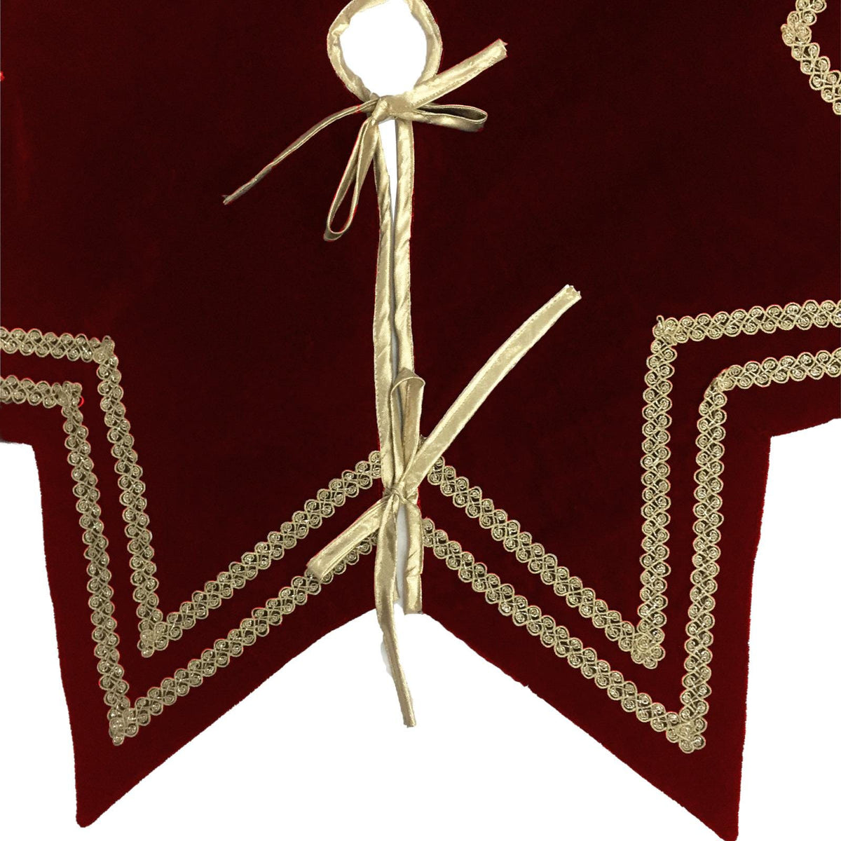 Christmas Tree Skirt Handcrafted Star Design burgundy wine Velvet, Gold Trim Double Layer Heirloom by HOME HEART Brands(Made in India)