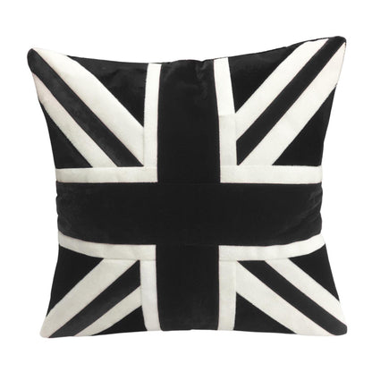 Velvet Union Jack pillow cover, cushion cover (pillow not included) black & white micro velvet fabric by HOME HEART Brands(made in India)