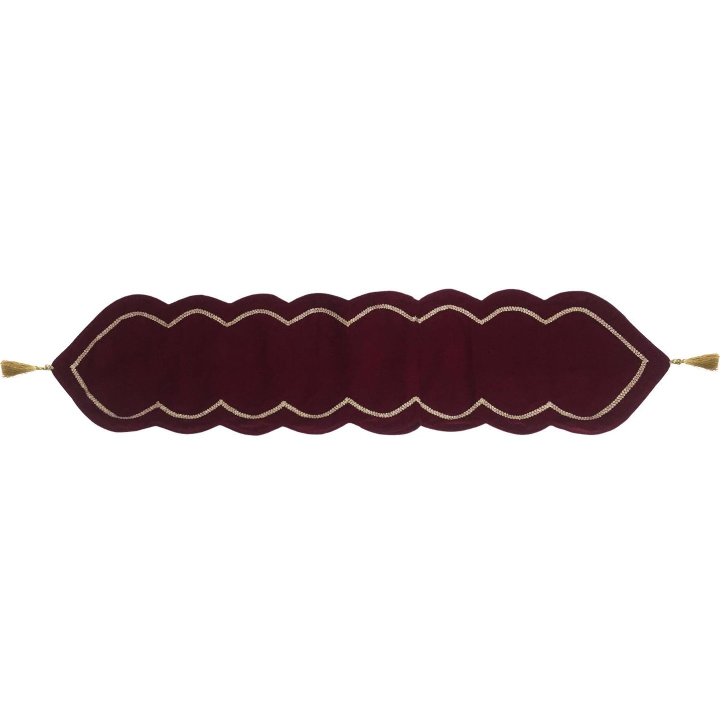 Table runner velvet Handcrafted Scallop Design burgundy wine Velvet, Gold Trim Double Layer Heirloom by HOME HEART Brands(Made in India)