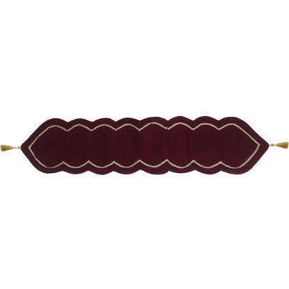 Table runner velvet Handcrafted Scallop Design burgundy wine Velvet, Gold Trim Double Layer Heirloom by HOME HEART Brands(Made in India)