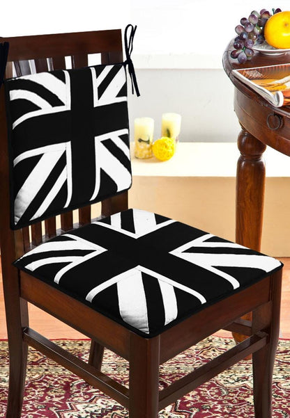 Chair Pad Union Jack Flag Premium tapestry duck cotton fabric 2 inch thick seat pad with ties any Size by Home Heart Brands(Made in India)