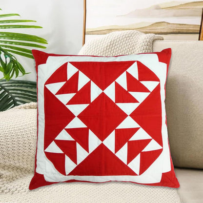 Hand made hand quilted patchwork pillow cover, cushion cover, throw pillow calico Bear paw red white by HOME HEART Brands(made in India)