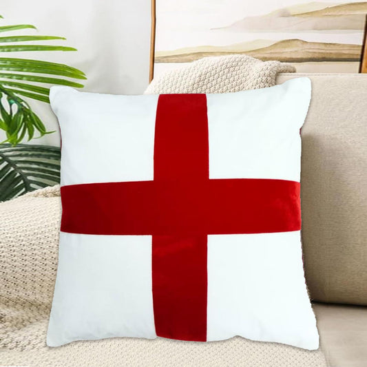 Velvet  England Flag Cross Accent Cushion cover Red White pillow three layer fabric (pillow not included) by HOME HEART Brands made in India