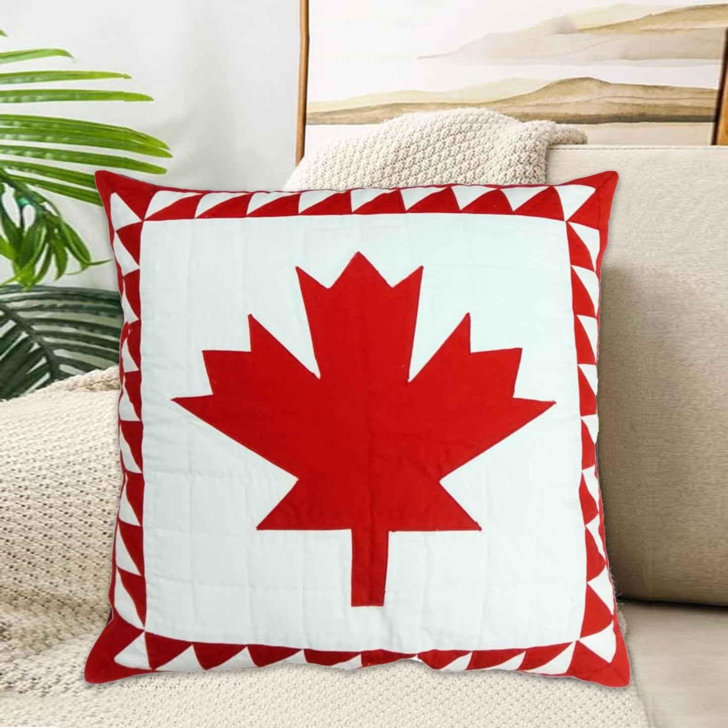 Quilted Maple Glory Quilted Pillow Cover Handcrafted Canadian Charm cushion cover Calico cotton fabric by HOME HEART Brands(made in India)