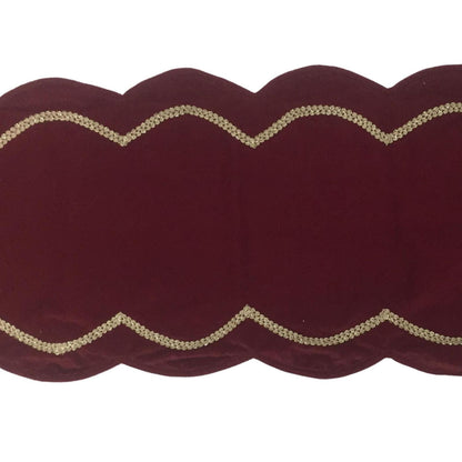 Table runner velvet Handcrafted Scallop Design burgundy wine Velvet, Gold Trim Double Layer Heirloom by HOME HEART Brands(Made in India)