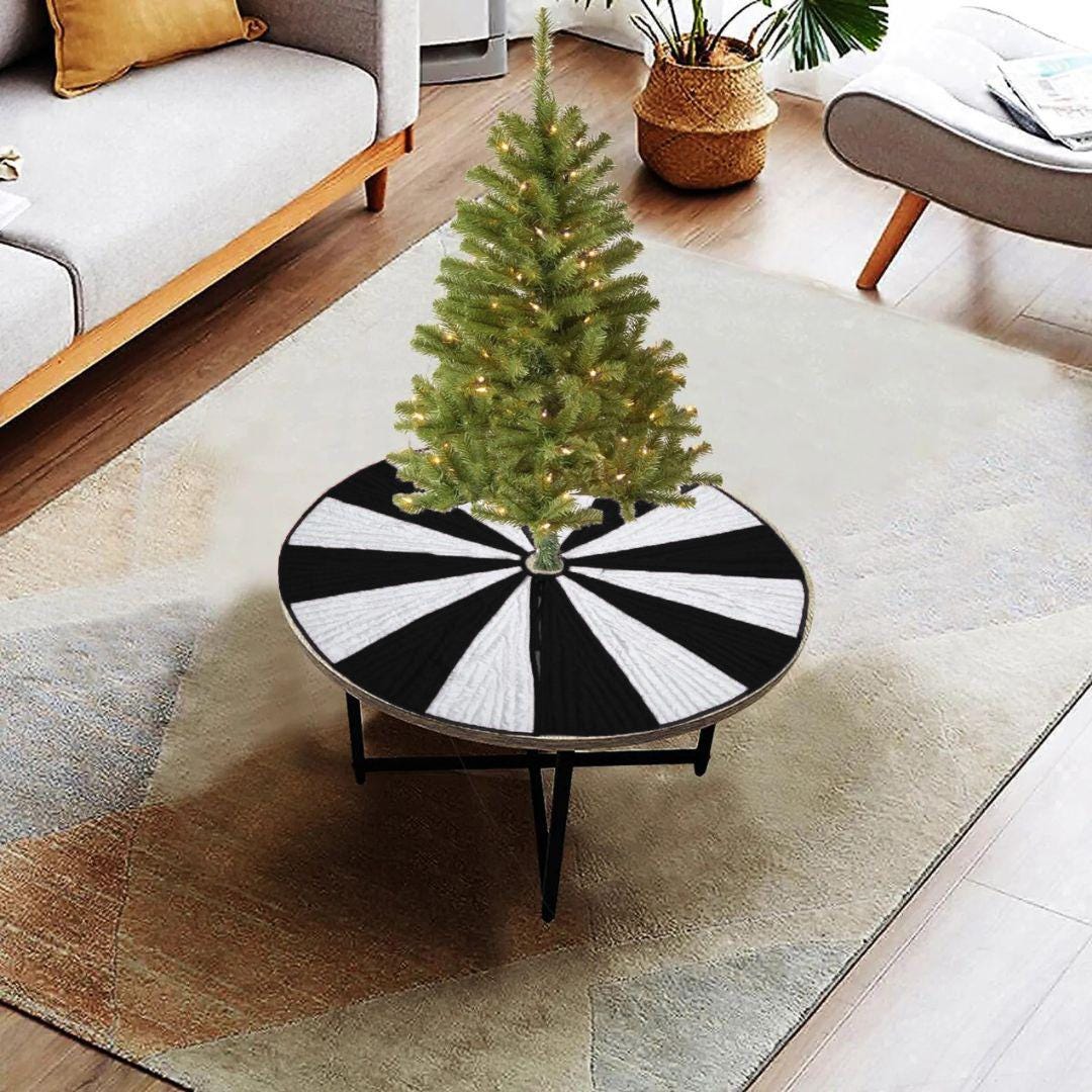 Christmas tree skirt black & white faux silk Holiday Pinwheel Patchwork and intricate quilting thick  tree skirt by HOME HEART Brands