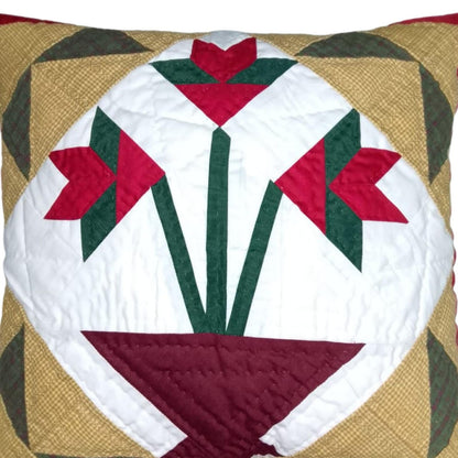 Hand made hand Quilted Amish Tulip Basket patchwork pillow ,cushion cover, throw pillow Calico fabric by HOME HEART Brands(made in India)