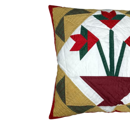Hand made hand Quilted Amish Tulip Basket patchwork pillow ,cushion cover, throw pillow Calico fabric by HOME HEART Brands(made in India)