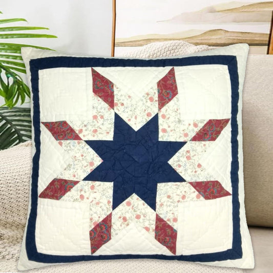Hand made hand Quilted 16"x16" size Americana Starburst patchwork pillow ,cushion cover, Calico fabric by HOME HEART Brands(made in India)
