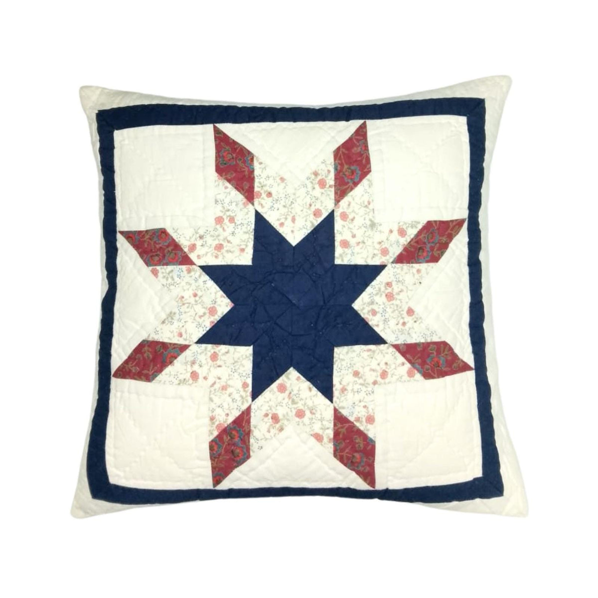 Hand made hand Quilted 16"x16" size Americana Starburst patchwork pillow ,cushion cover, Calico fabric by HOME HEART Brands(made in India)