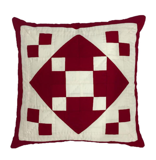 Hand made hand quilted Holiday Diamond Square patchwork pillow, cushion cover, calico burgundy red by HOME HEART Brands(made in India)